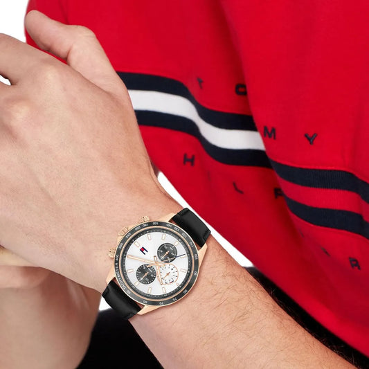 Tommy Hilfiger Miles 1792016 Silver Case White Dial Black Leather Men's Watch