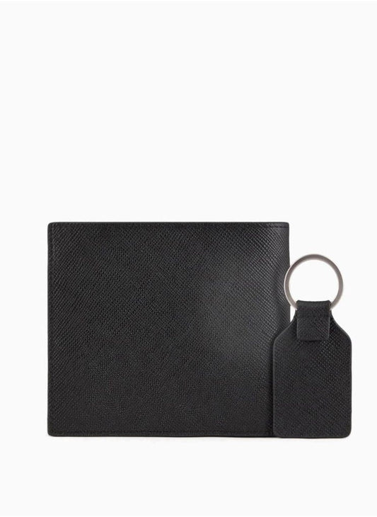 AX Black Leather Wallet & Keychain Set For Men 17#