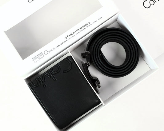 CK Black Leather Wallet-Belt Set For Men 8#