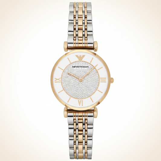 Emporio Armani AR2076 Women’s Crystal Dial Two-Tone Stainless Steel Gianni T-Bar Watch
