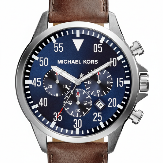 Michael Kors MK8362 Men’s Blue Dial Brown Leather Strap Gage Chronograph Watch