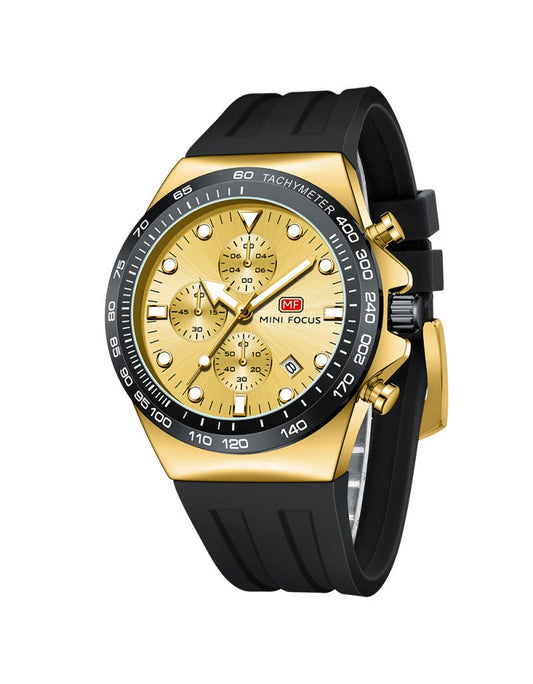 Mini Focus Watch with Gold Dial & Black Strap For Men MF0488G