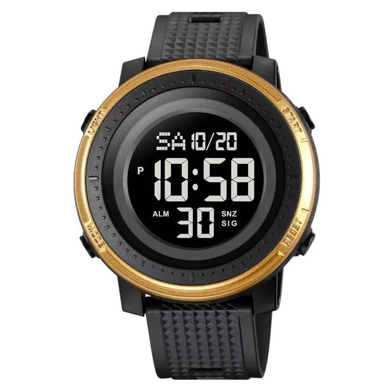 SKMEI 2215 ساعة اليد الذهب الأسود للرجال والنساء ساعات إنذار LED متعددة الوظائف
