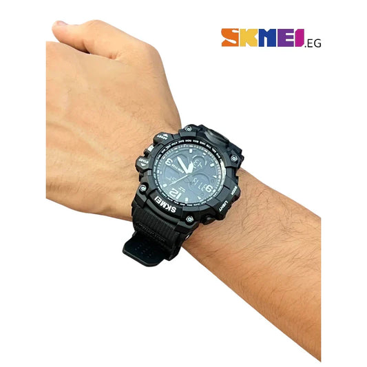 SKMEI 1155 ساعة سكمي رياضية بشاشة مزدوجة مقاومة للماء أسود