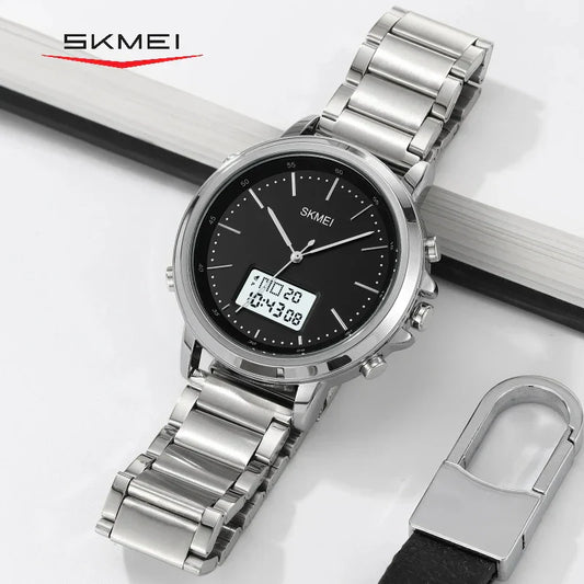 ساعة سكمي 1652 بشاشة مزدوجة ستانلس ستيل فضي وشاشة رقمية