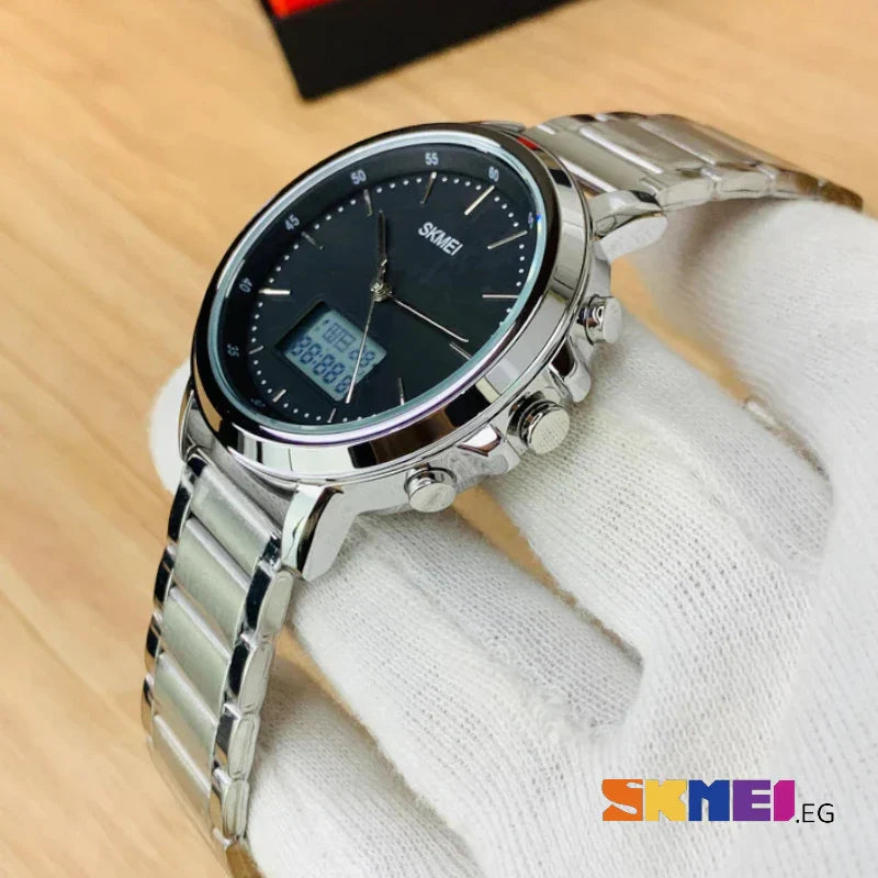 ساعة سكمي 1652 بشاشة مزدوجة ستانلس ستيل فضي وشاشة رقمية