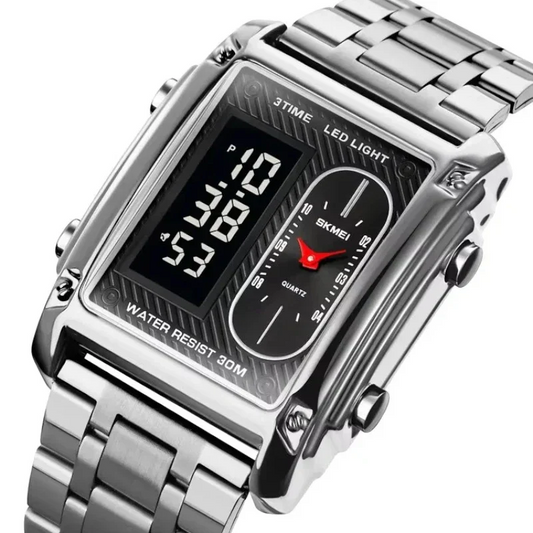 ساعة سكمي 1868 الكلاسيكية للرجال | ستانلس ستيل فضي ومينا أسود