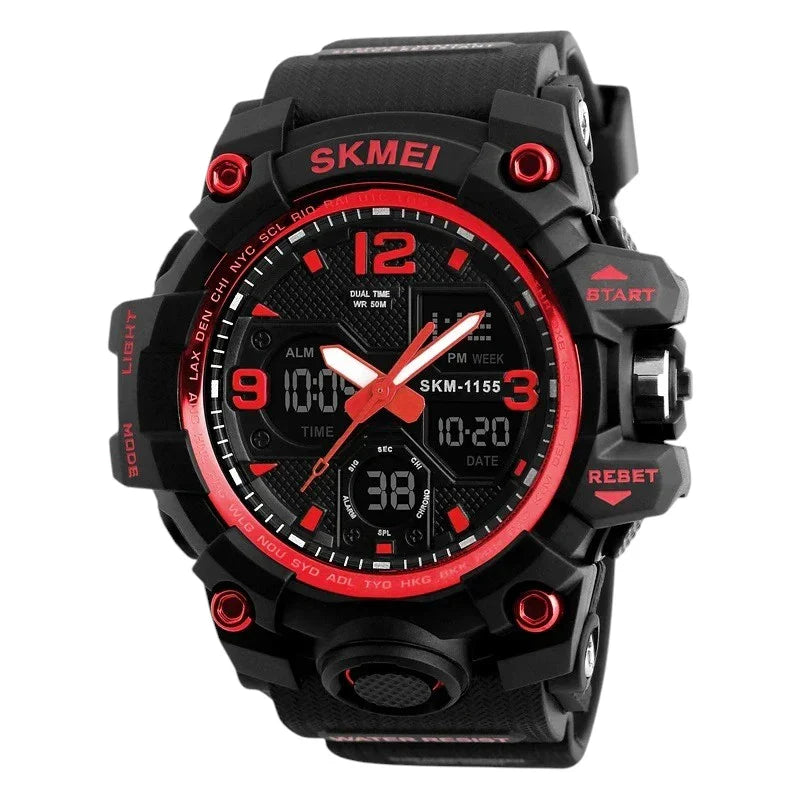 SKMEI 1155 ساعة رياضية رقمية ثنائية التوقيت اسود مع احمر
