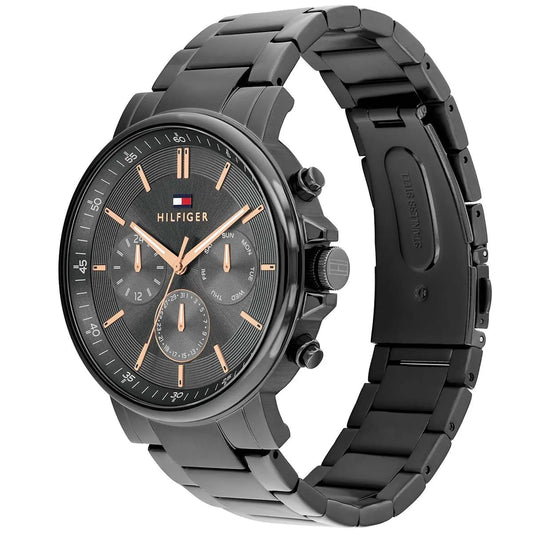 Tommy Hilfiger 1710711 Men’s Multi-Function Watch – Gunmetal Dial & Gunmetal Stainless-Steel Bracelet with Rose-Gold Accents