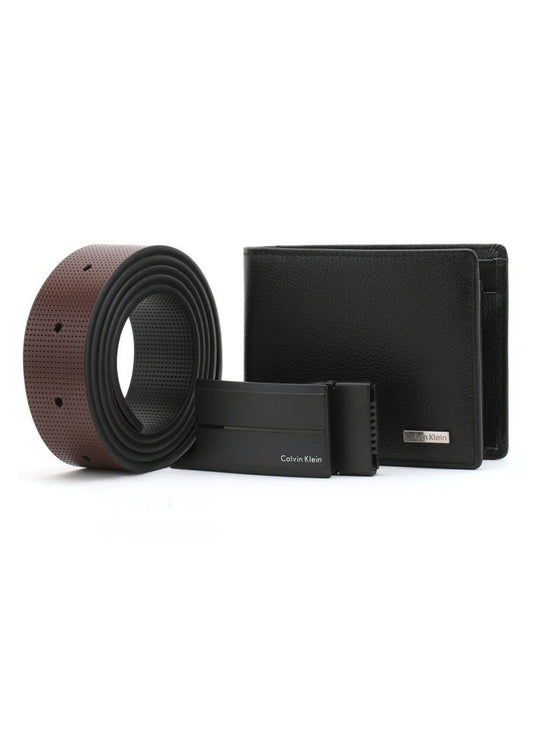 CK Black Leather Wallet-Belt Set For Men 15#