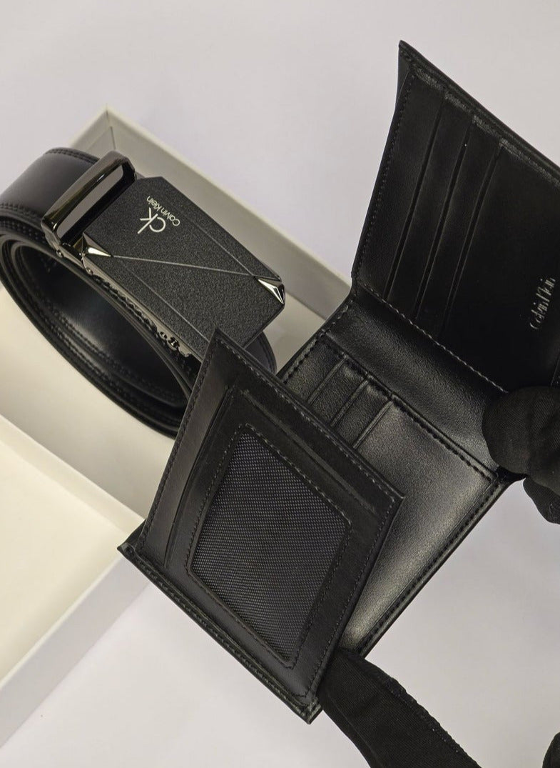CK Black Leather Wallet-Belt Set For Men 9#