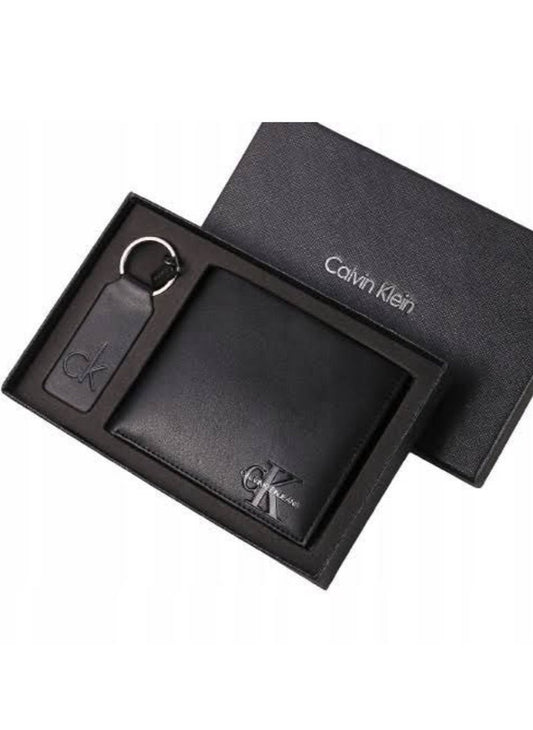 CK Black Leather Wallet & Keychain Set For Men 6#