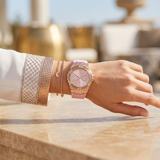 Guess Limelight W1053L3 Multi-Function Pink Dial Women's Pink Rubber Watch