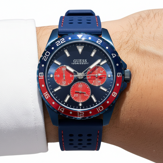 Guess Odyssey W1108G1 Men's Blue IP Case Pepsi Bezel Watch