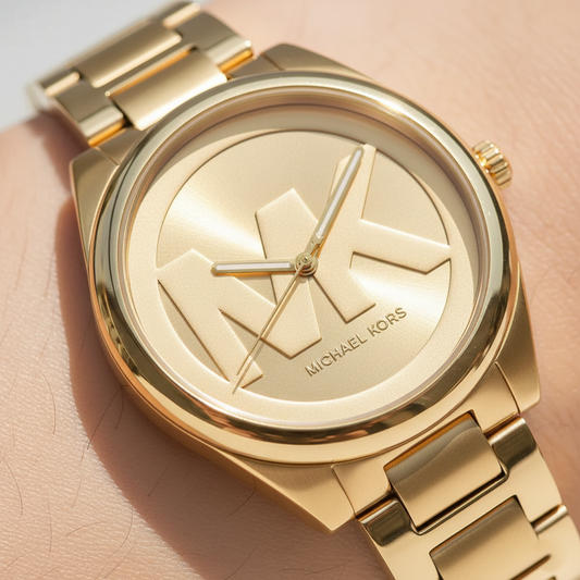 Michael Kors Runway MK7088 Gold-Tone Watch with Oversized MK Logo Dial