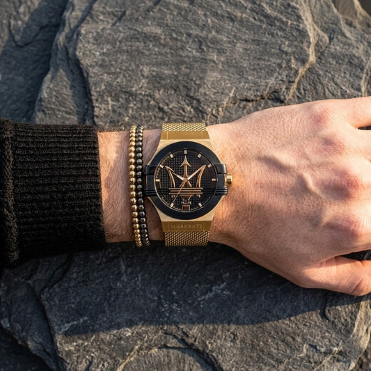 Maserati Potenza R8853108006 Gold Matte Black Dial Mesh Men's Watch