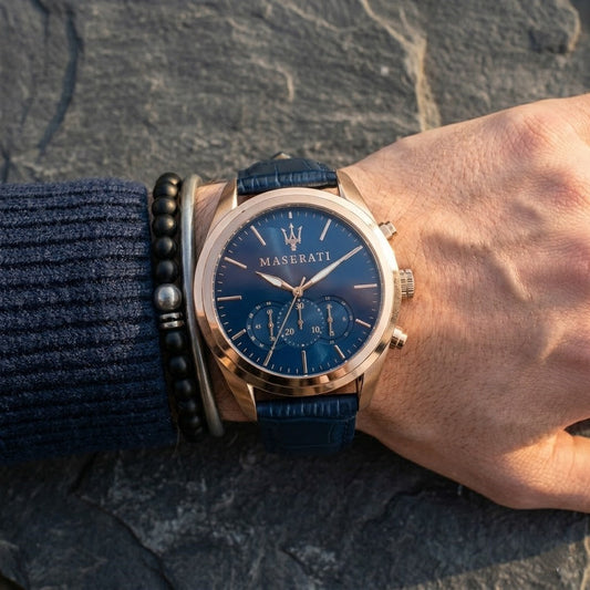 Maserati Traguardo R8871612015 Rose Gold Blue Leather Men's Watch
