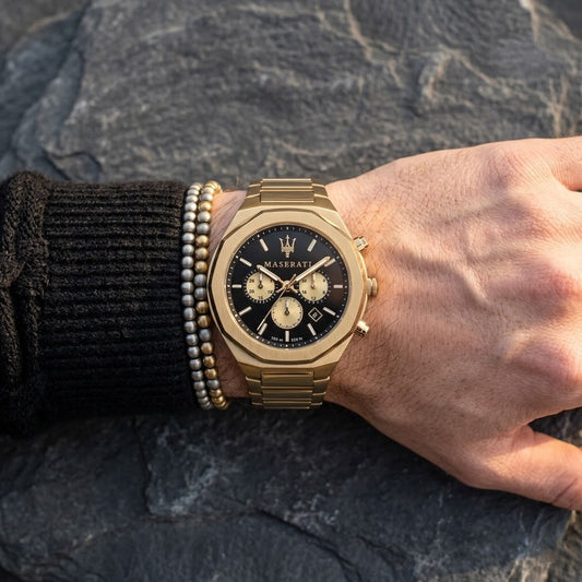 Maserati Stile Chronograph R8873642001 Full Gold Black Dial Men's Watch