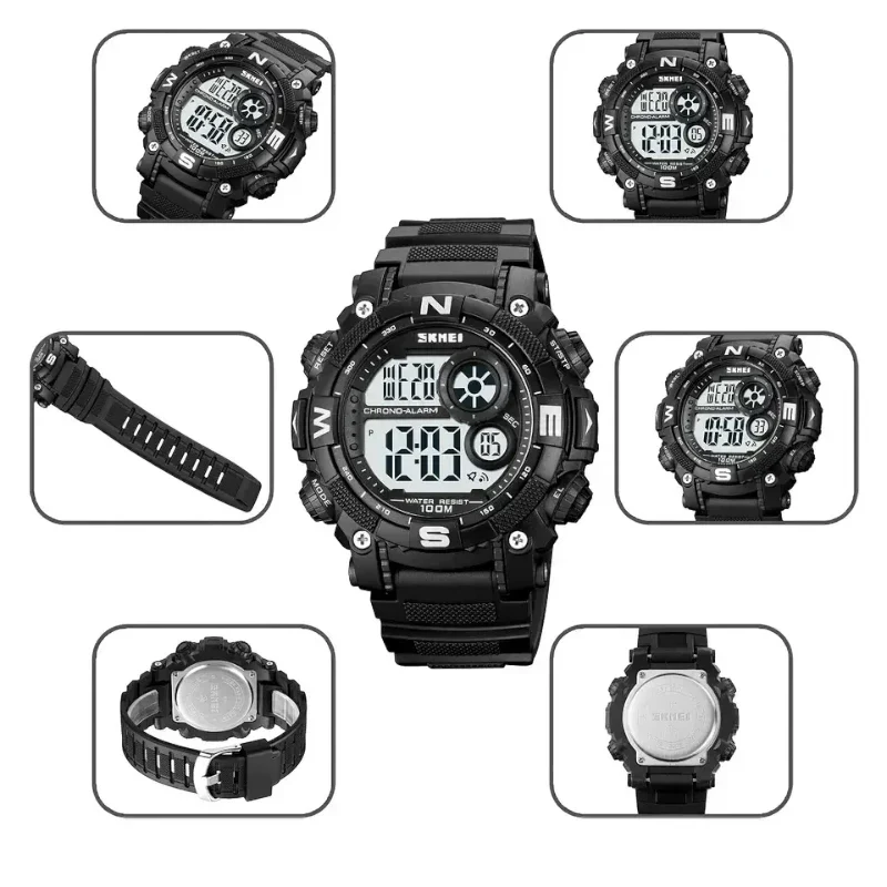 SKMEI 1887 Sports watche Alarm Full Black