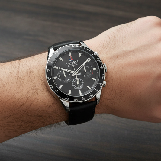 Tommy Hilfiger Damon 1791964 Multi-Function Black Dial Men's Black Leather Watch
