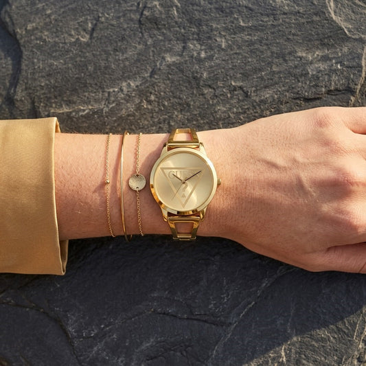 Guess W1145L3 Gold Case Triangle Logo Gold Bangle Women's Watch