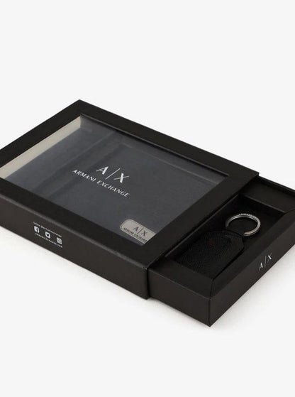 AX Black Leather Wallet & Keychain Set For Men 17#