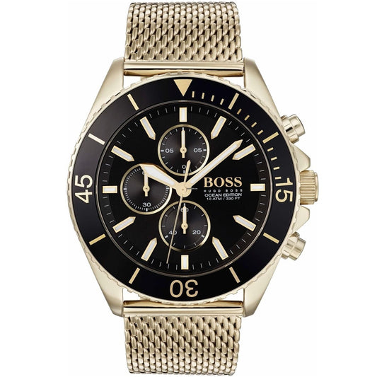 Hugo Boss Ocean Edition 1513703 Gold Case Black Dial Gold Mesh Bracelet Men's Watch