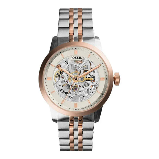 Fossil Townsman Automatic Skeleton Watch for Men ME3075 – White Skeleton Dial, Two-Tone Stainless Steel, 40mm