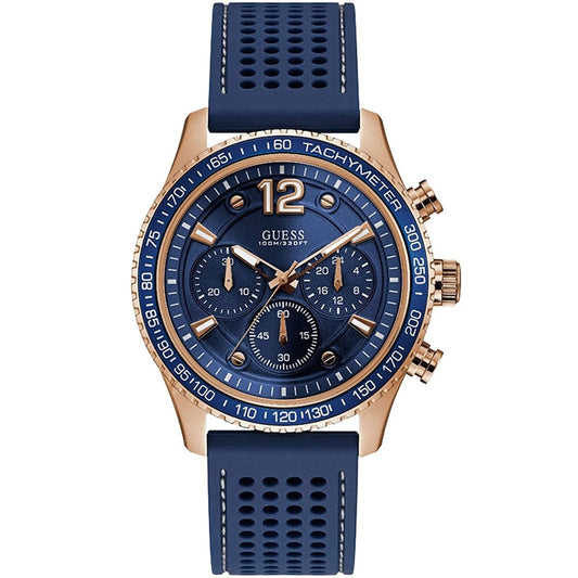 Guess Fleet W0971G3 Men's Rose Gold Case Blue Dial Rubber Watch