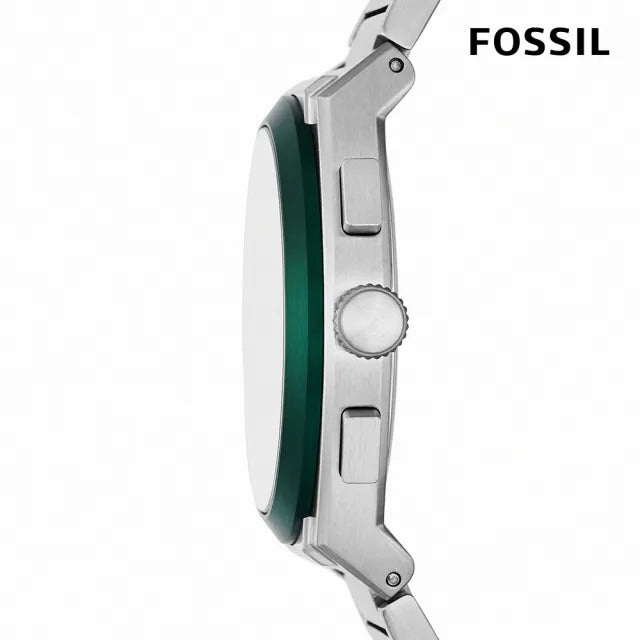 Fossil Everett Chronograph Men’s Watch FS5964 – Green Dial, Silver Stainless Steel Bracelet, 42mm Quartz Analog Multi-Function Watch