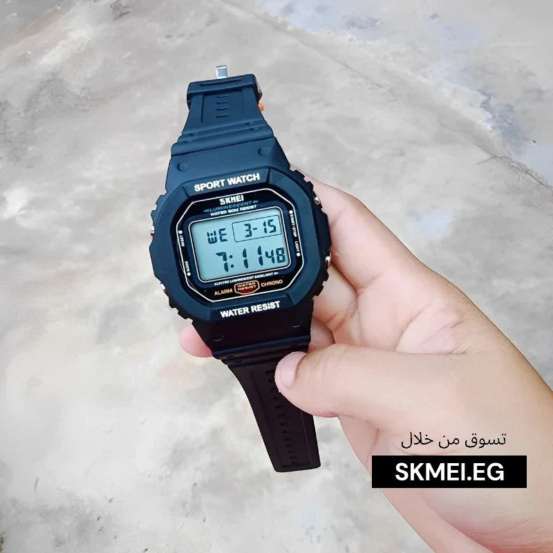 SKMEI 1134 ساعة رياضيه رجاليه مقاومة للماء متعددة الوظائف مع سوار اسود مطاطي