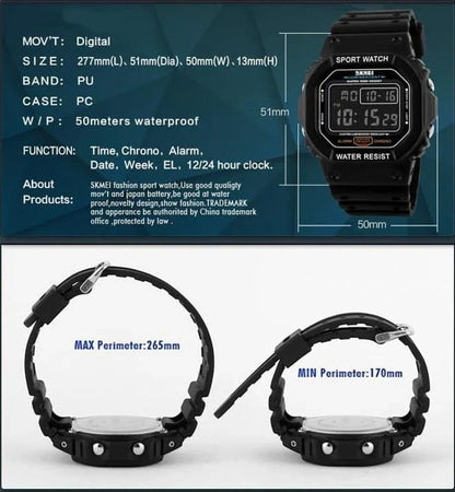 SKMEI 1134 ساعة رياضية للرجال متعددة الوظائف اسود بميناء أورنج