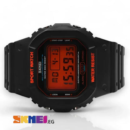 SKMEI 1134 ساعة رياضية للرجال متعددة الوظائف اسود بميناء أورنج