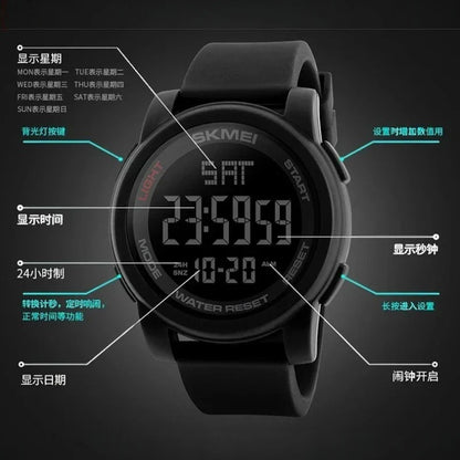 ساعة رياضية SKMEI 1257 للجنسين مع سوار سيليكون لون أخضر مزودة بمنبه وتقويم و LED ضد الماء متعددة الوظائف