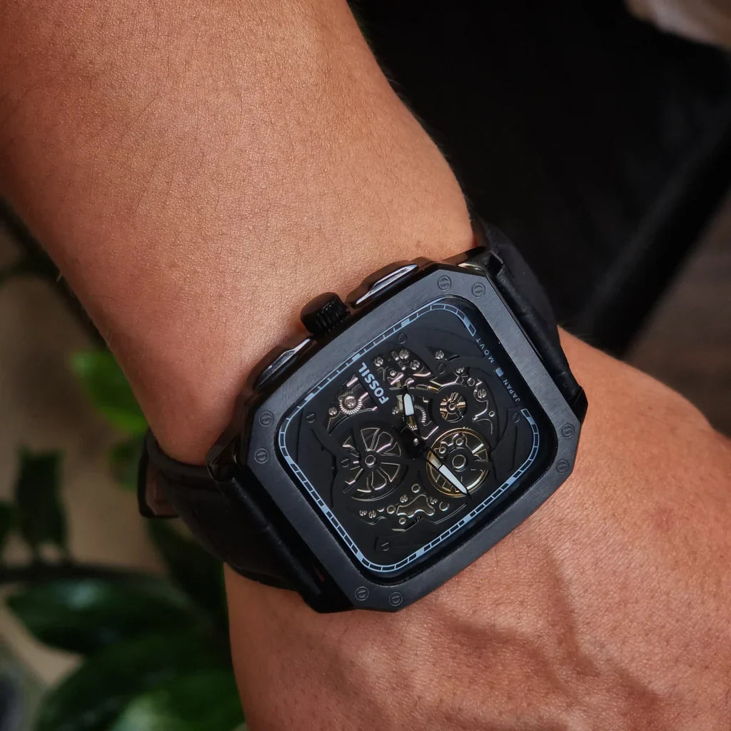 Fossil Inscription Automatic Skeleton Watch for Men – Black Dial & Black Stainless Steel Strap (BQ2574)