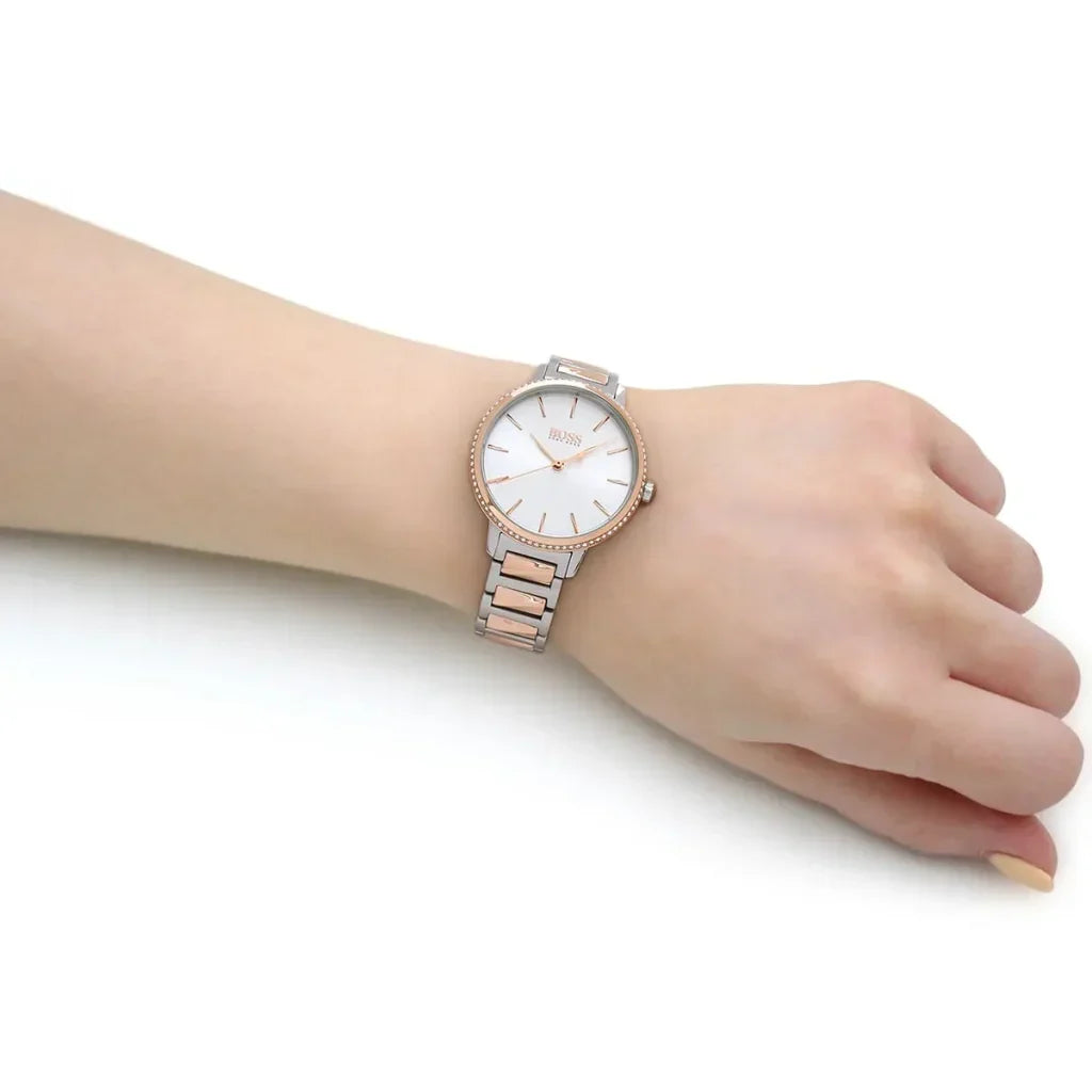Hugo Boss Women’s Watch – Model 1502567 | Elegant Silver & Rose Gold Signature Design
