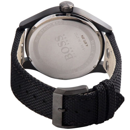Hugo Boss Aeroliner Maxx 1513086 Matte Black Case Black Woven Dial Black Synthetic Fiber Men's Watch