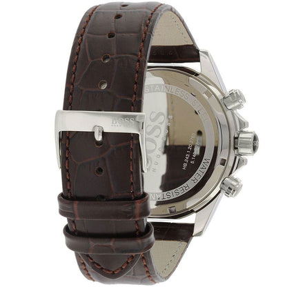 Hugo Boss Ikon 1513175 Silver Case White Dial Brown Leather Strap Men's Watch