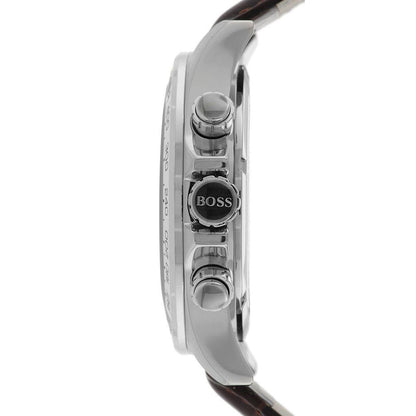 Hugo Boss Ikon 1513175 Silver Case White Dial Brown Leather Strap Men's Watch