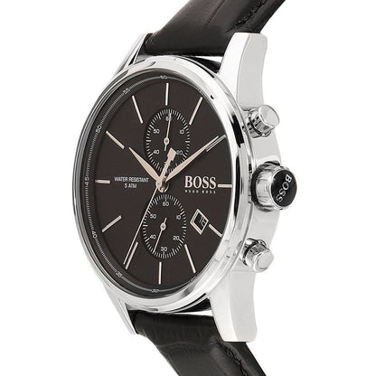 Hugo Boss Jet 1513279 Silver Case Black Dial Black Leather Men's Watch