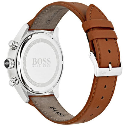 Hugo Boss Grand Prix 1513475 Silver Case White Dial Brown Leather Men's Watch