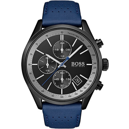 Hugo Boss Grand Prix 1513563 Black Case Black Dial Blue Leather Men's Watch