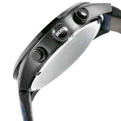 Hugo Boss Grand Prix 1513563 Black Case Black Dial Blue Leather Men's Watch