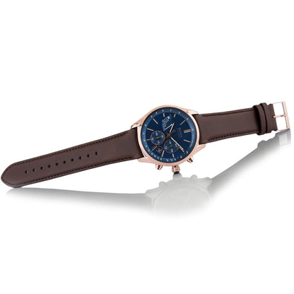 Hugo Boss Grand Prix 1513604 Silver Case Blue Dial Brown Leather Men's Watch