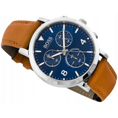 Hugo Boss Spirit 1513689 Silver Case Blue Dial Brown Leather Men's Watch
