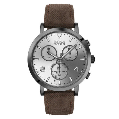 Hugo Boss Spirit 1513690 Grey Case Silver Dial Brown Textile Men's Watch
