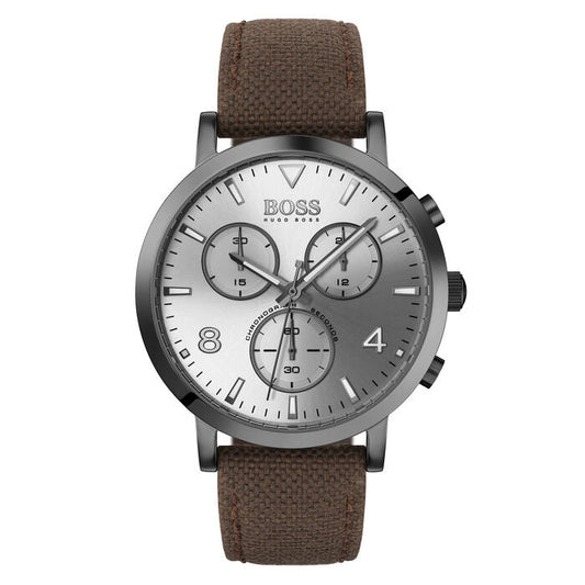 Hugo Boss Spirit 1513690 Grey Case Silver Dial Brown Textile Men's Watch