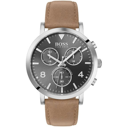 Hugo Boss Spirit 1513691 Silver Case Gray Dial Brown Leather Men's Watch