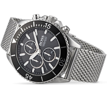 Hugo Boss Ocean Edition 1513701 Silver Case Black Dial Silver Mesh Bracelet Men's Watch
