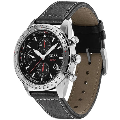 Hugo Boss Aero 1513770 Silver Case Black Dial Black Leather Men's Watch